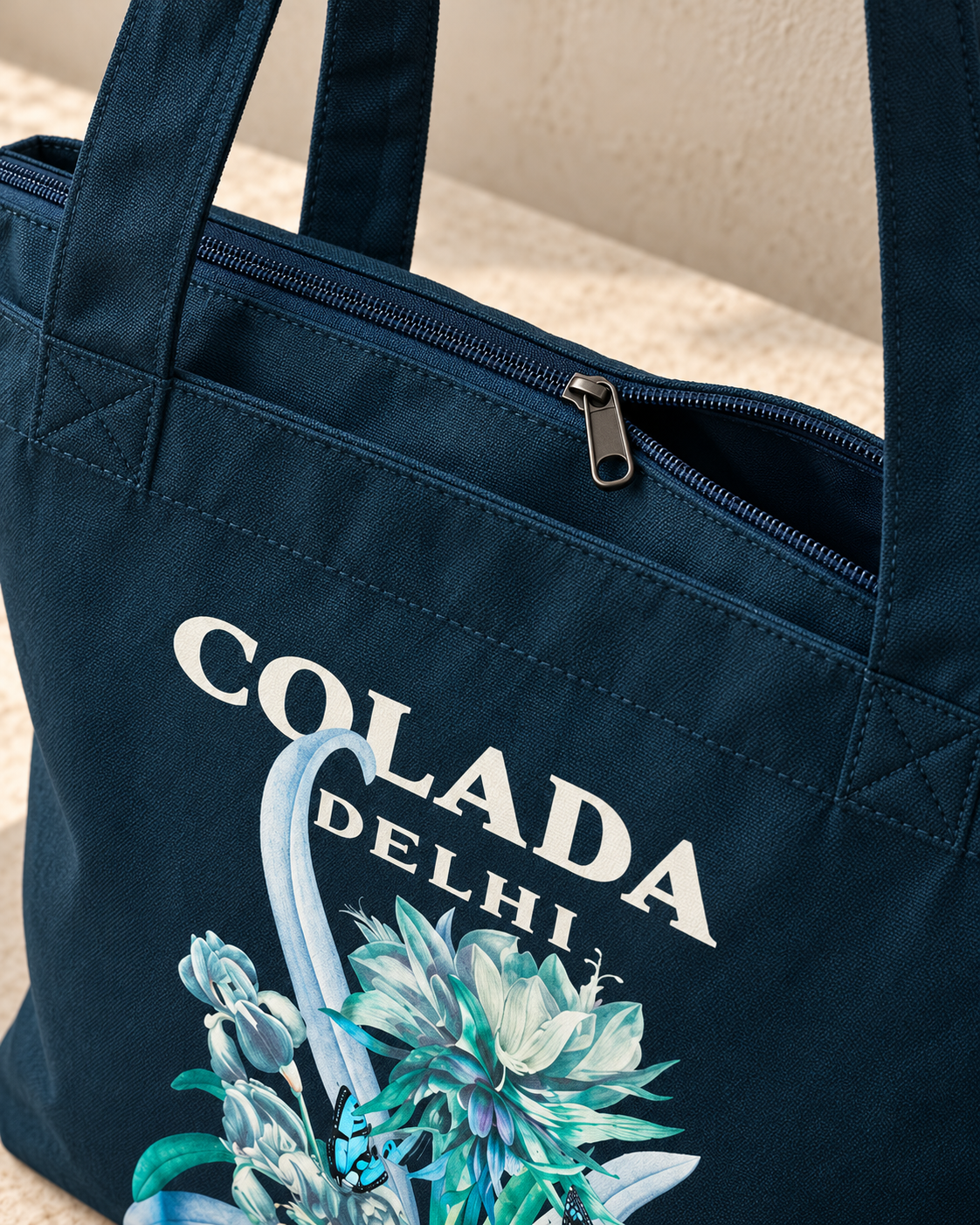 Navy BlueZipper Tote Bag