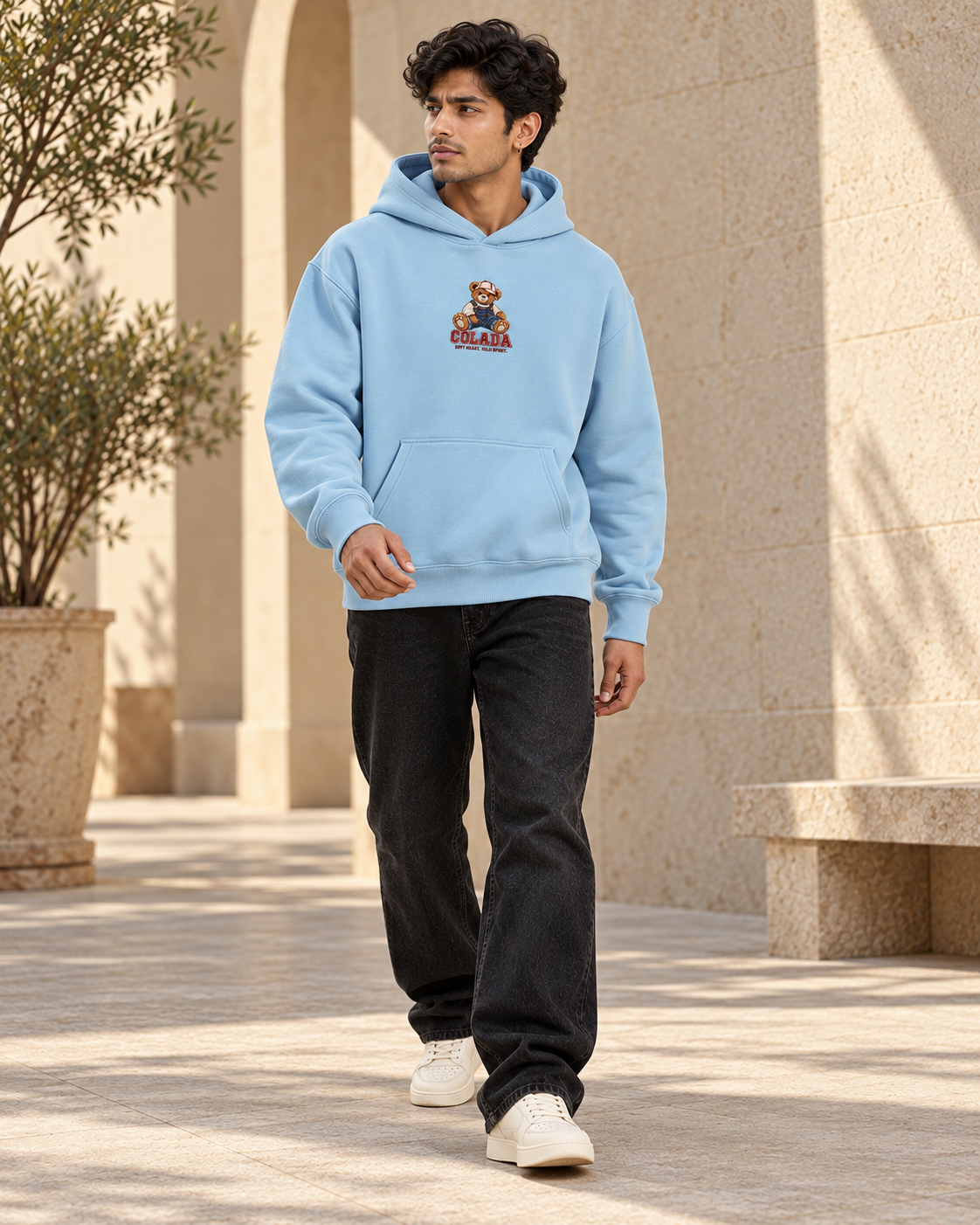 Sky Blue Embroidery Hoodie