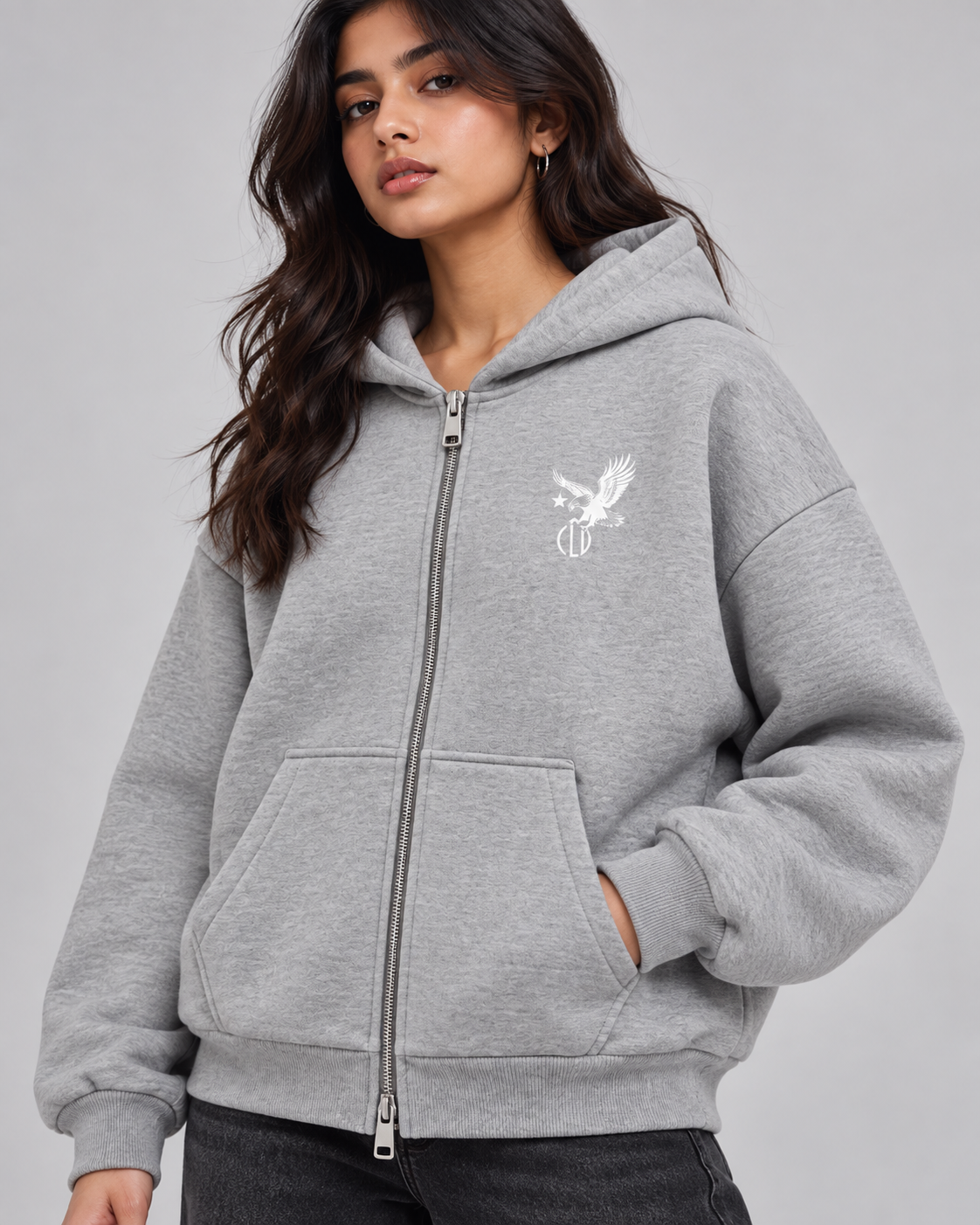 Grey Boxy Dual Zipper Hoodie