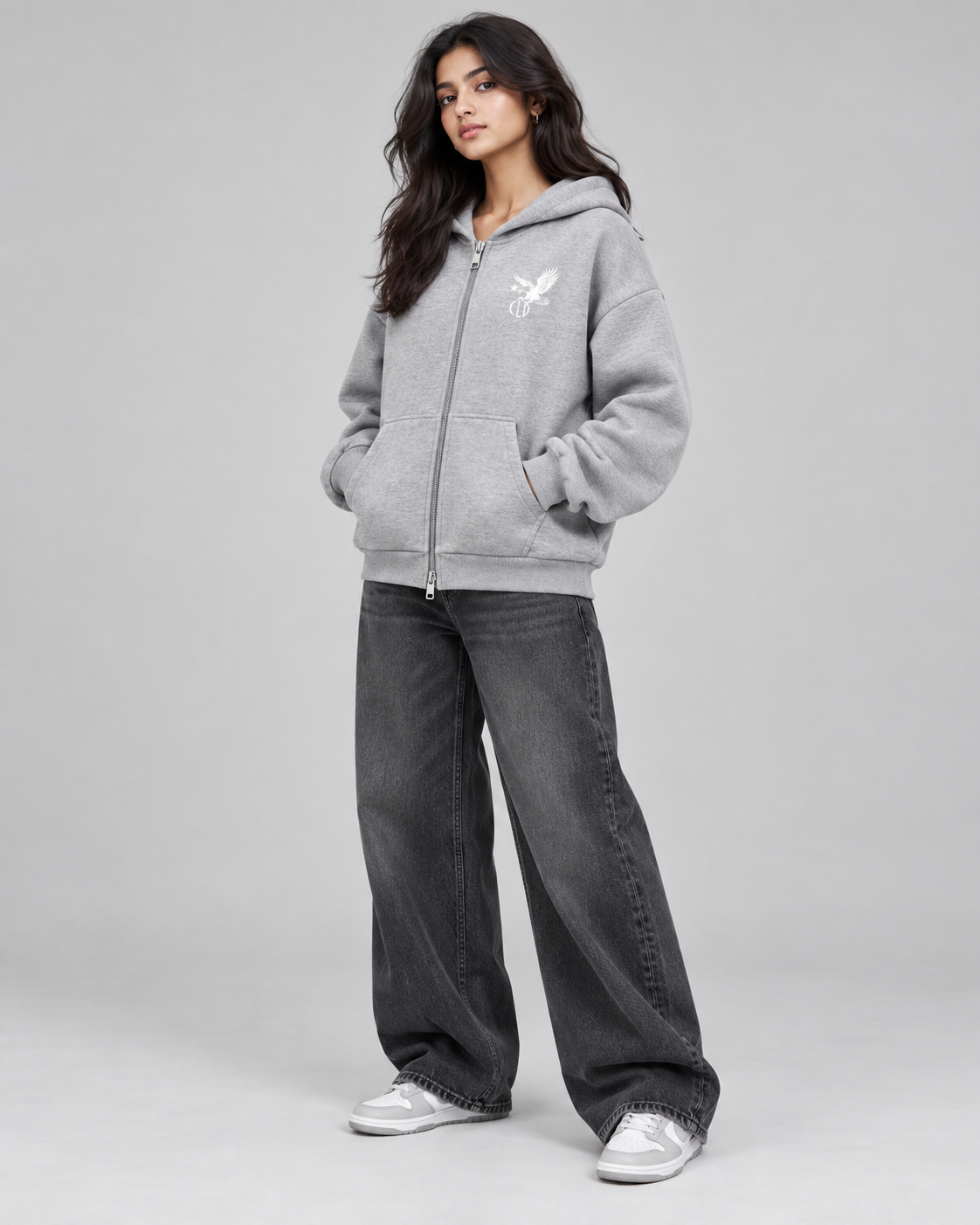 Grey Boxy Dual Zipper Hoodie