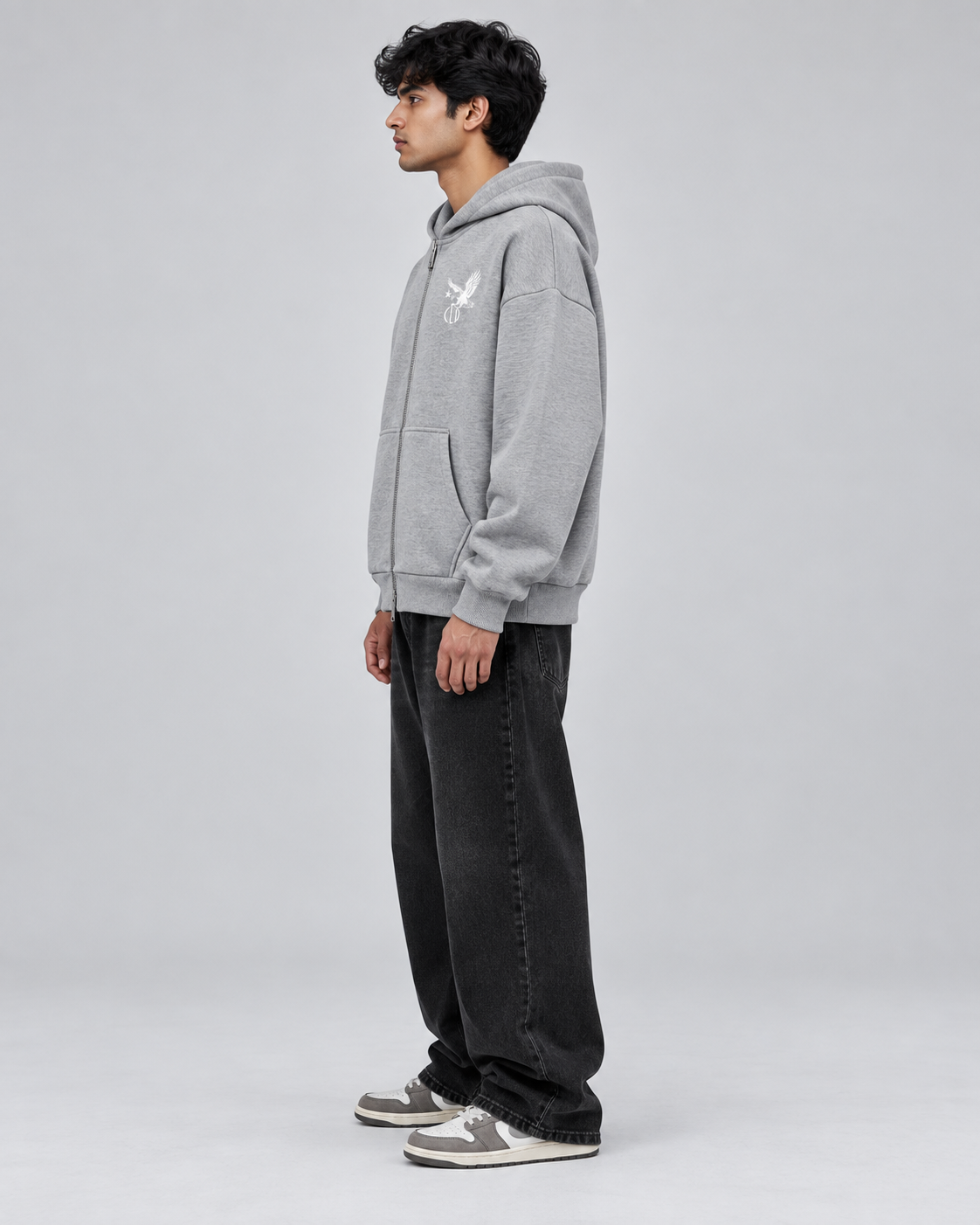 Grey Boxy Dual Zipper Hoodie