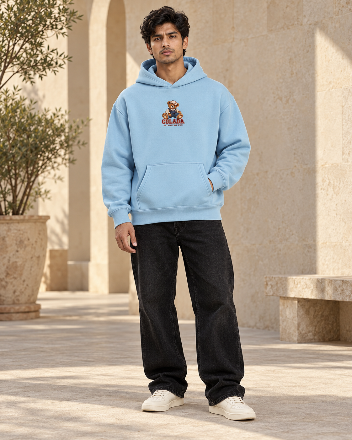 Sky Blue Embroidery Hoodie