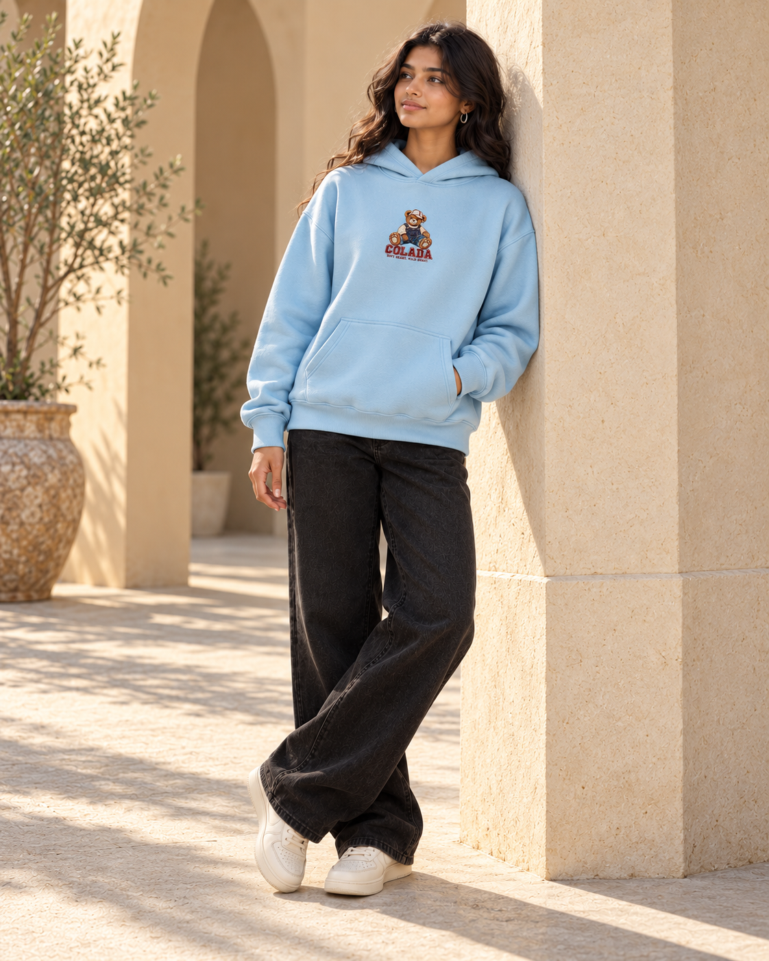 Sky Blue Embroidery Hoodie