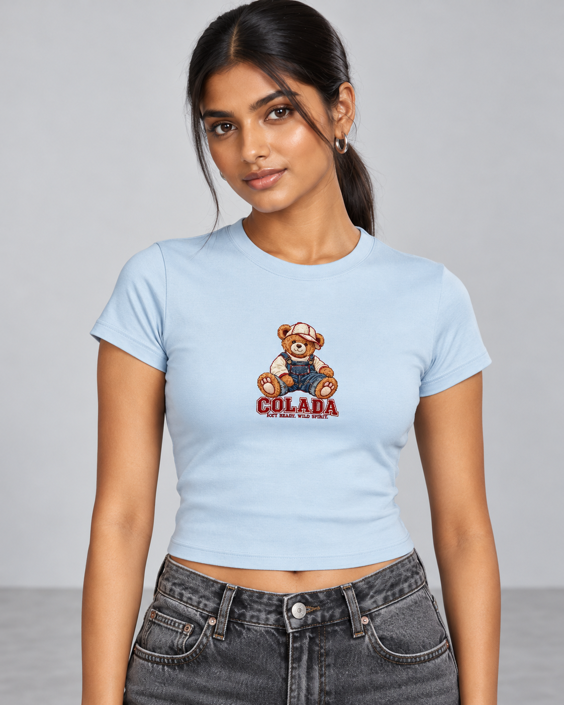 Teddy Embroidery Baby Tee
