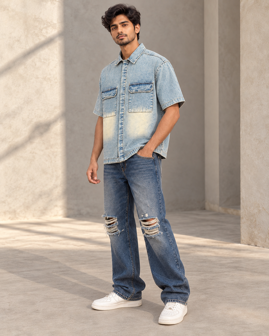 Blue Vintage Style Denim Boxy Shirt