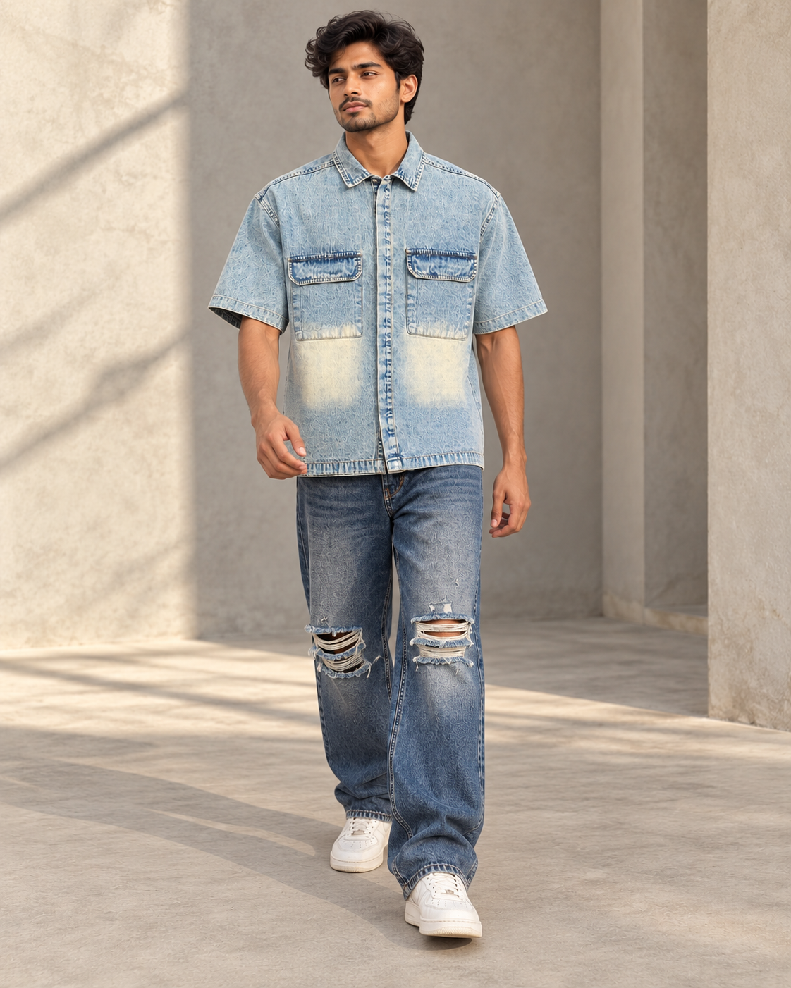 Blue Vintage Style Denim Boxy Shirt