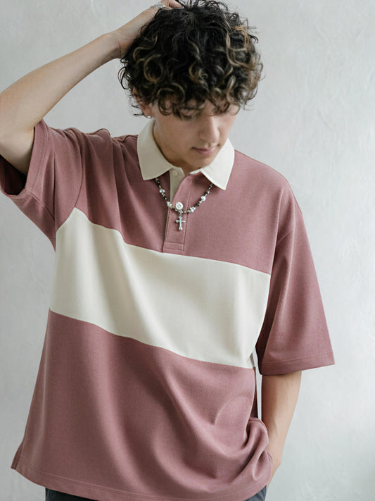 Sky pink white oversized polo