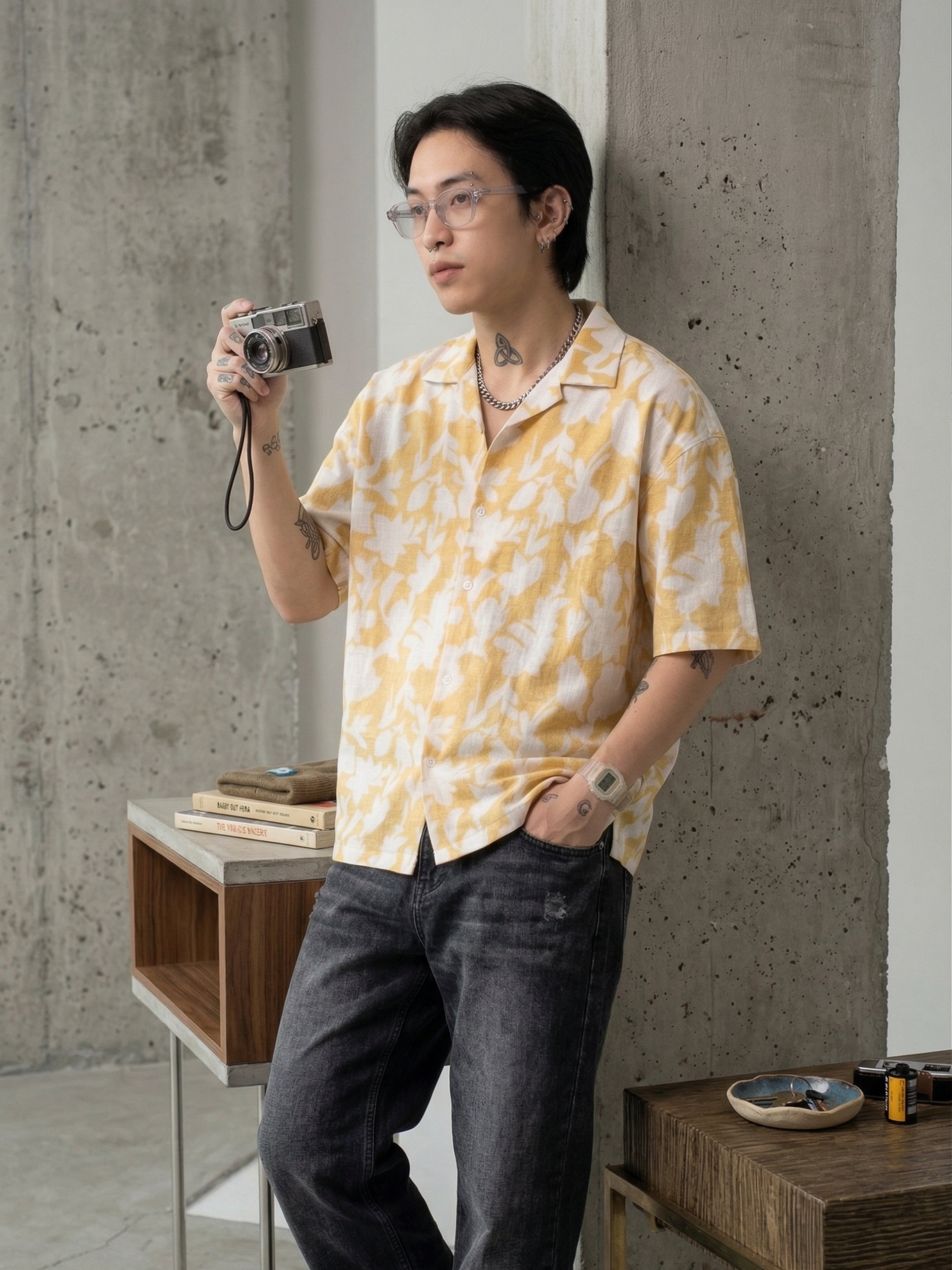 Oversized Yellow Floral Linen Shirt