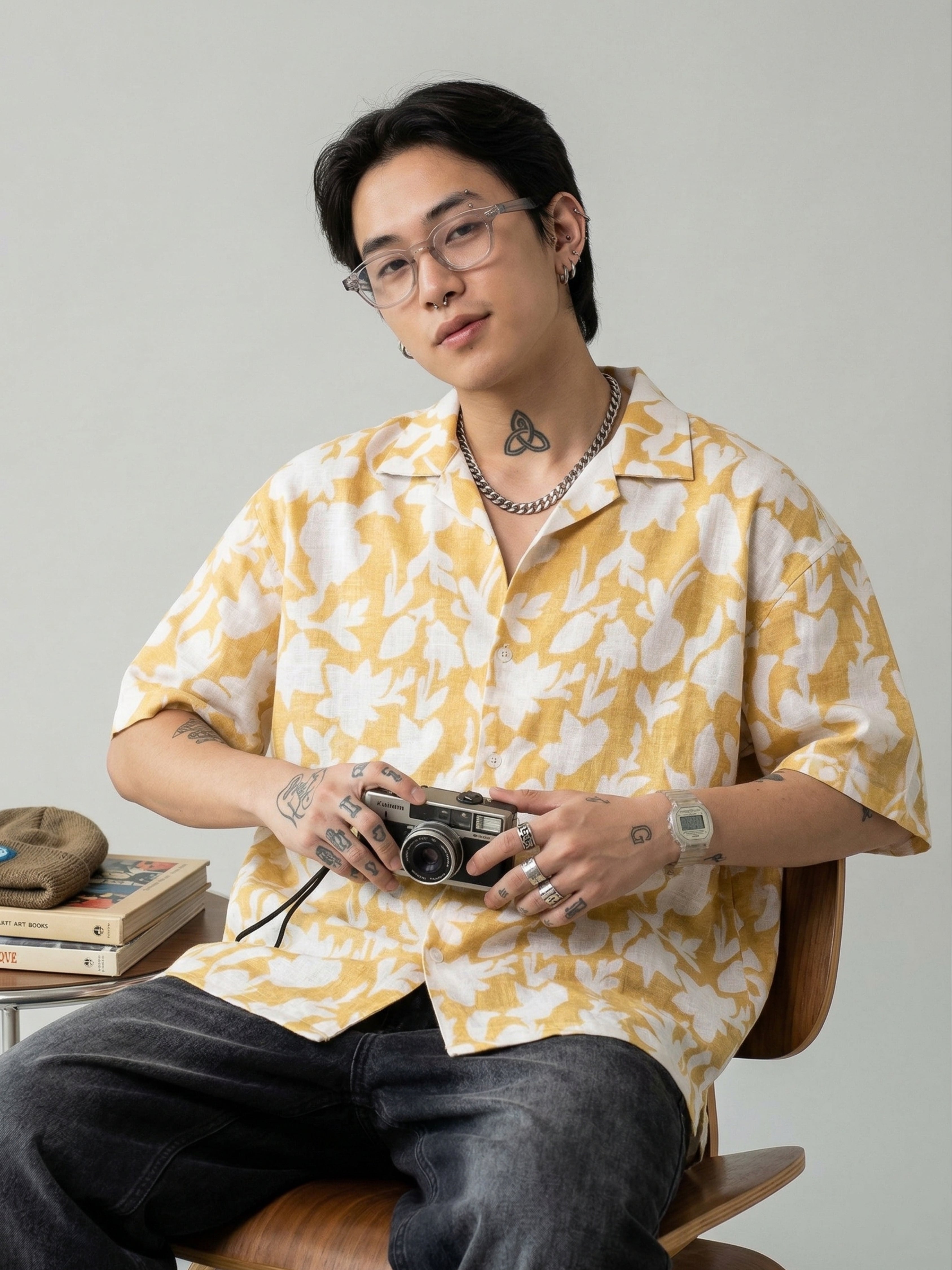 Oversized Yellow Floral Linen Shirt
