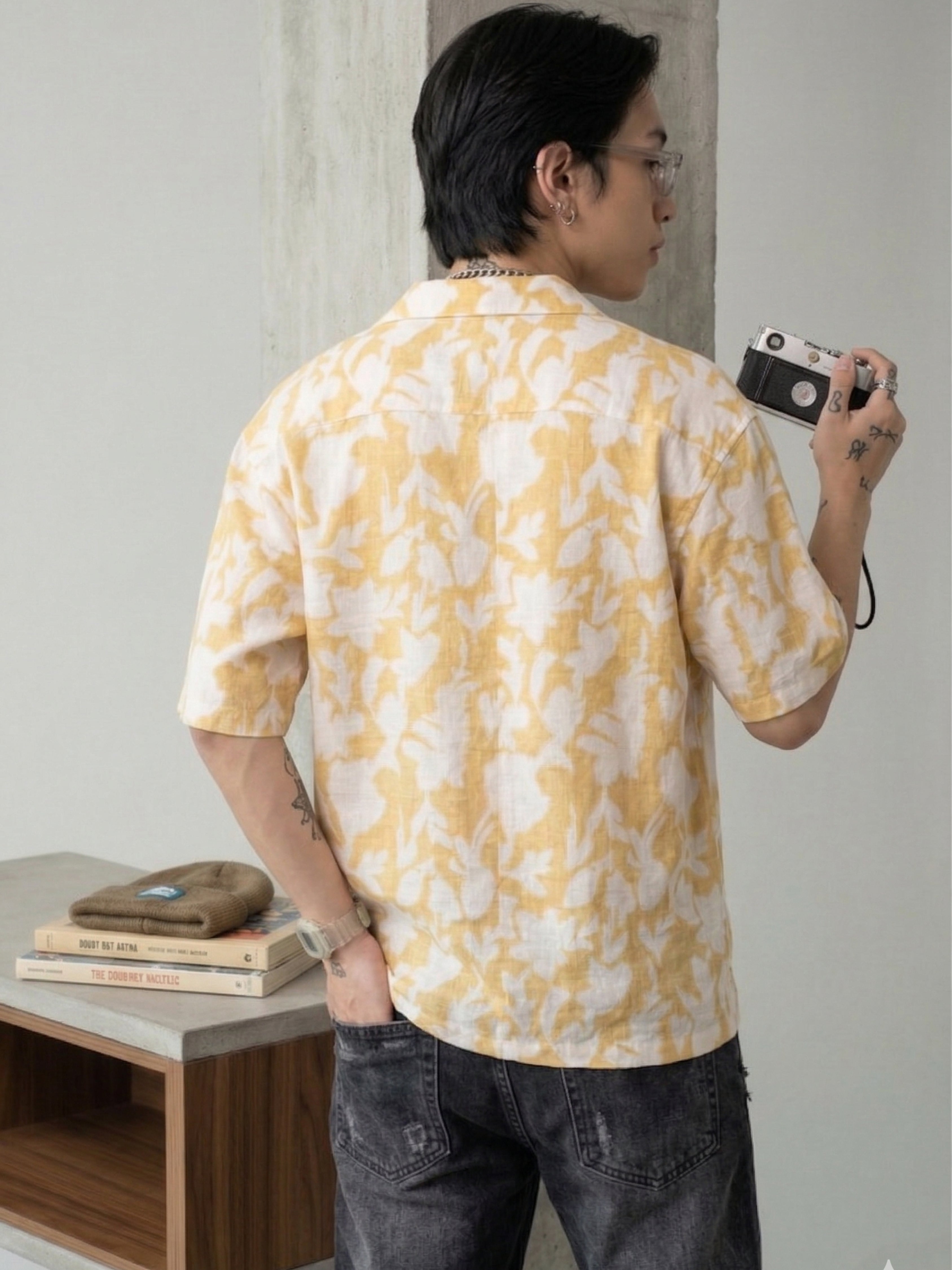 Oversized Yellow Floral Linen Shirt