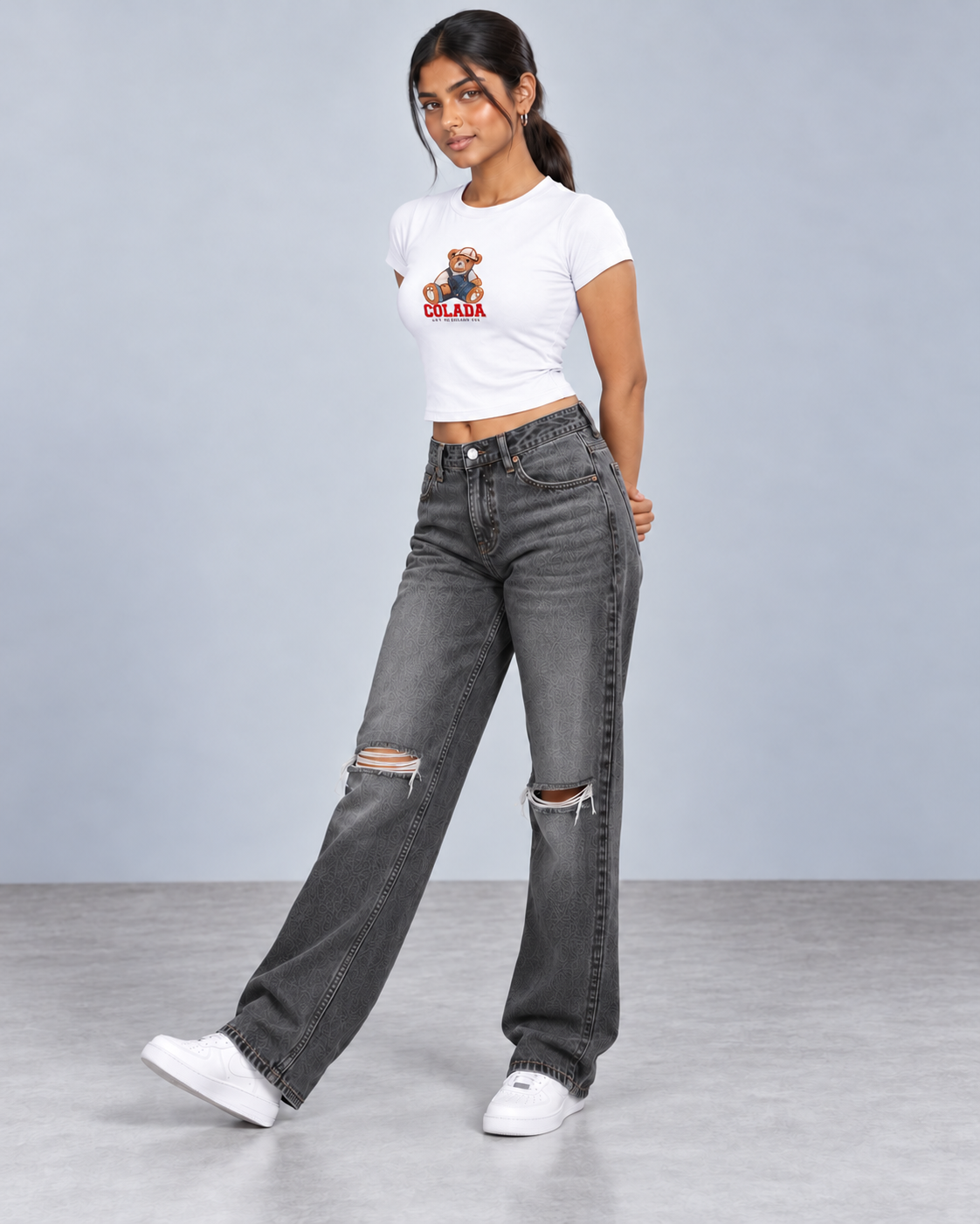 Teddy Embroidery Baby Tee