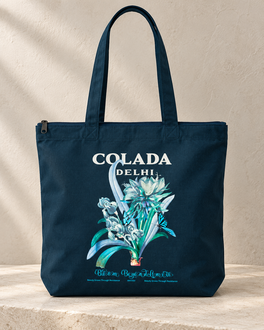 Navy BlueZipper Tote Bag
