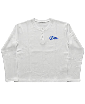 White Henley waffle knit Front Design
