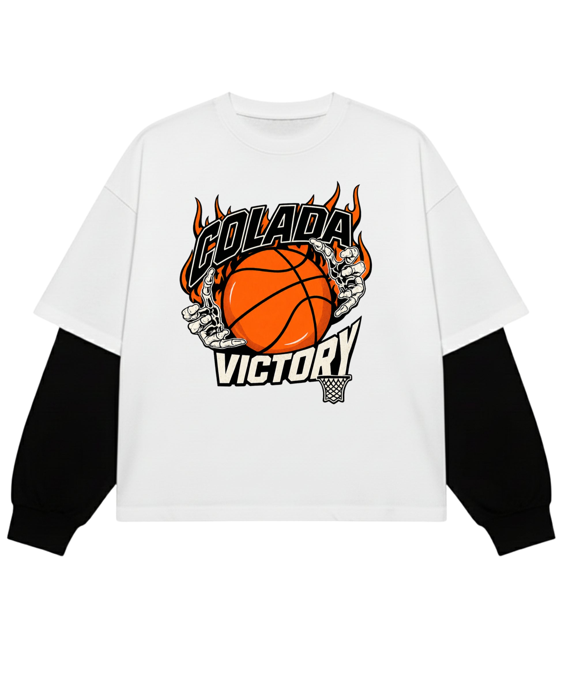 White With Black Sleeve Oversized Tee Front Design
