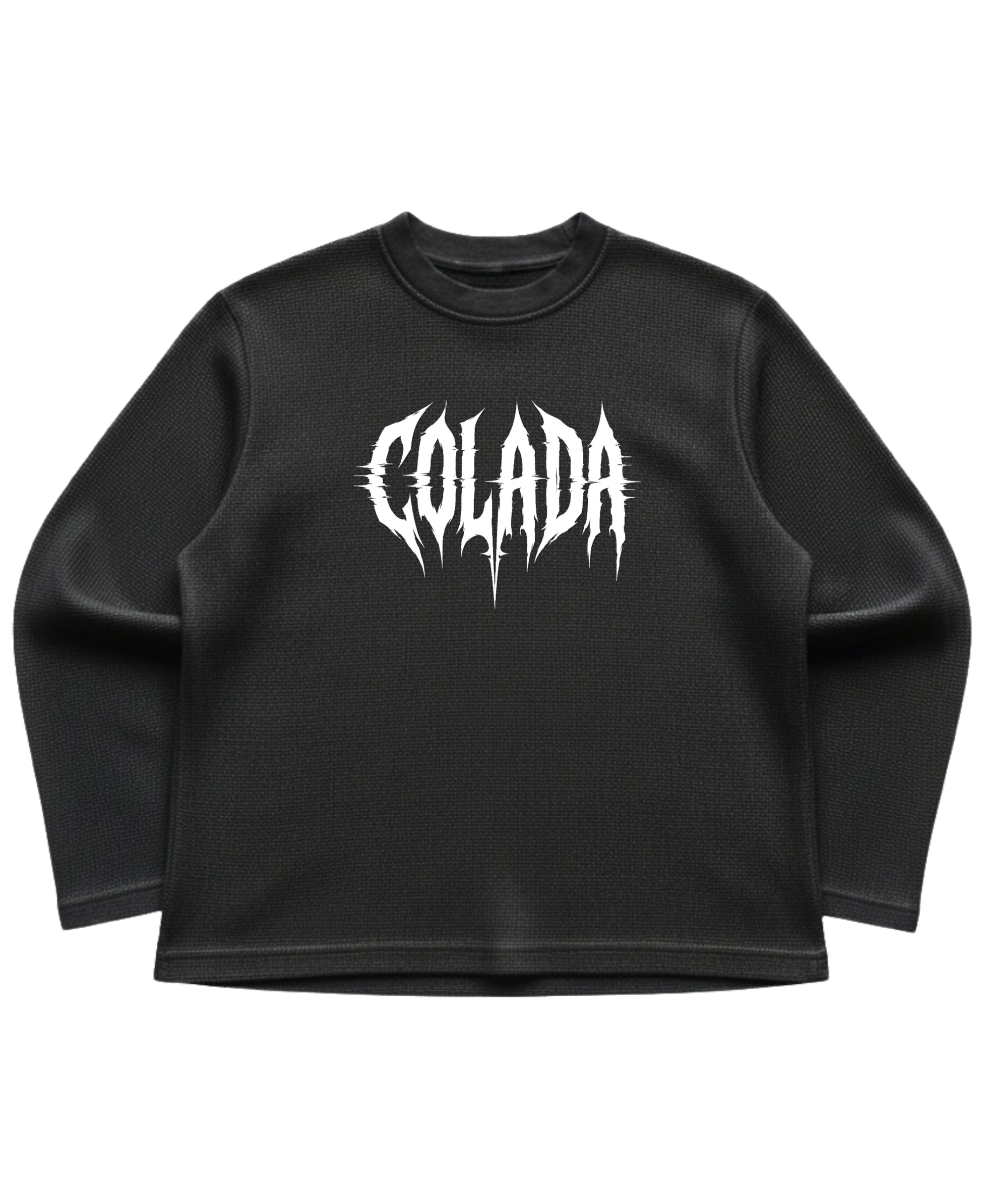 Black waffle knit oversized full-sleeve Front Design
