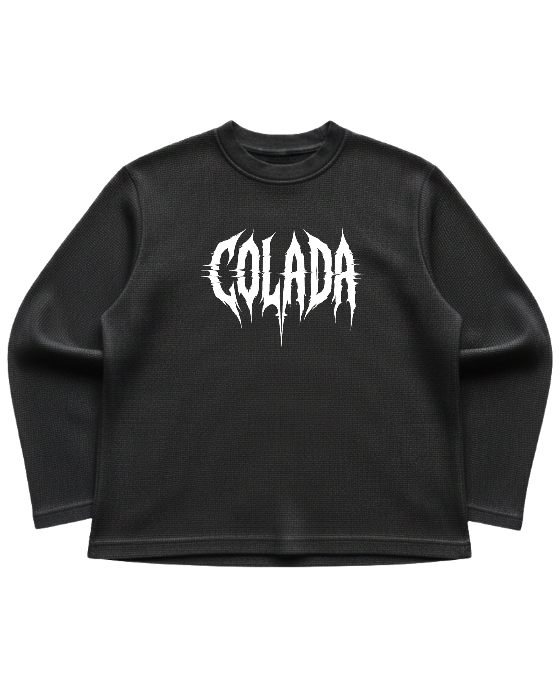 Black waffle knit oversized full-sleeve Front Design