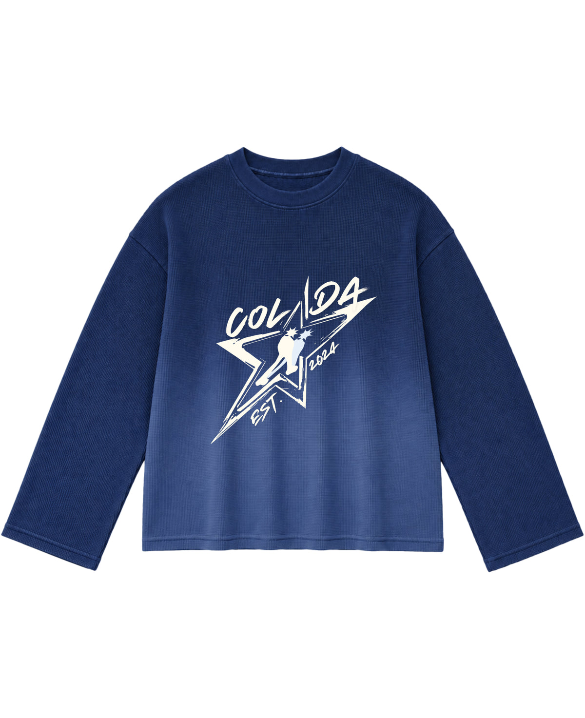 Blue Ombré Waffle Knit Oversized Full-Sleeve Front Design
