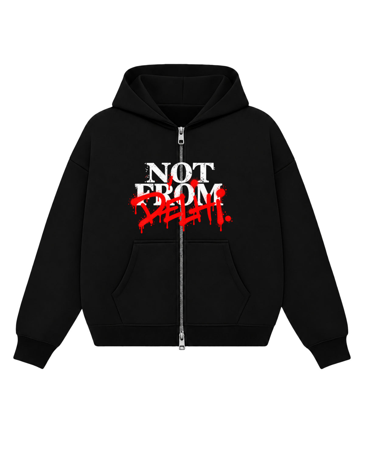 Black Boxy Dual Zipper Hoodie Front Design