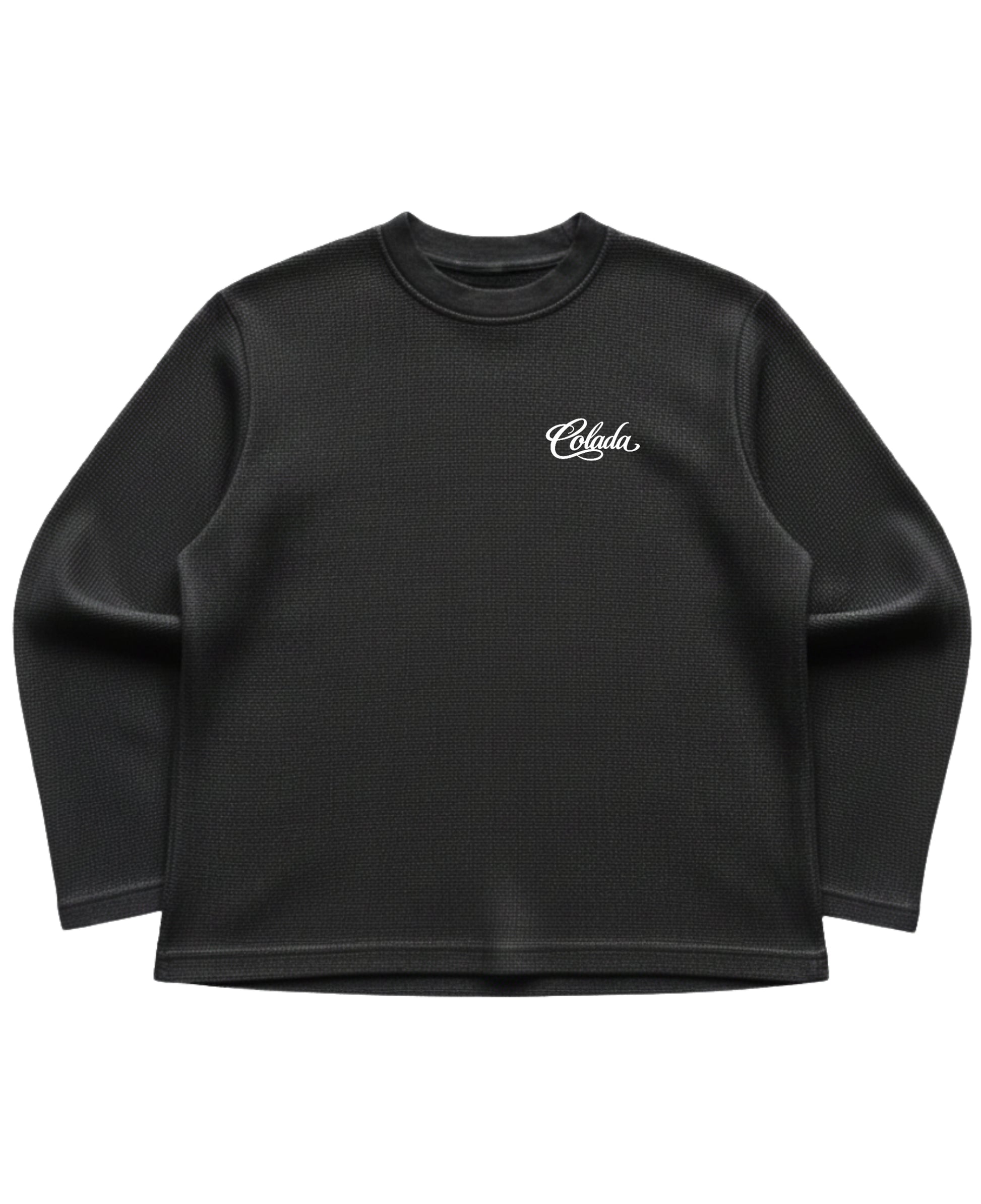 Black waffle knit oversized full-sleeve Front Design
