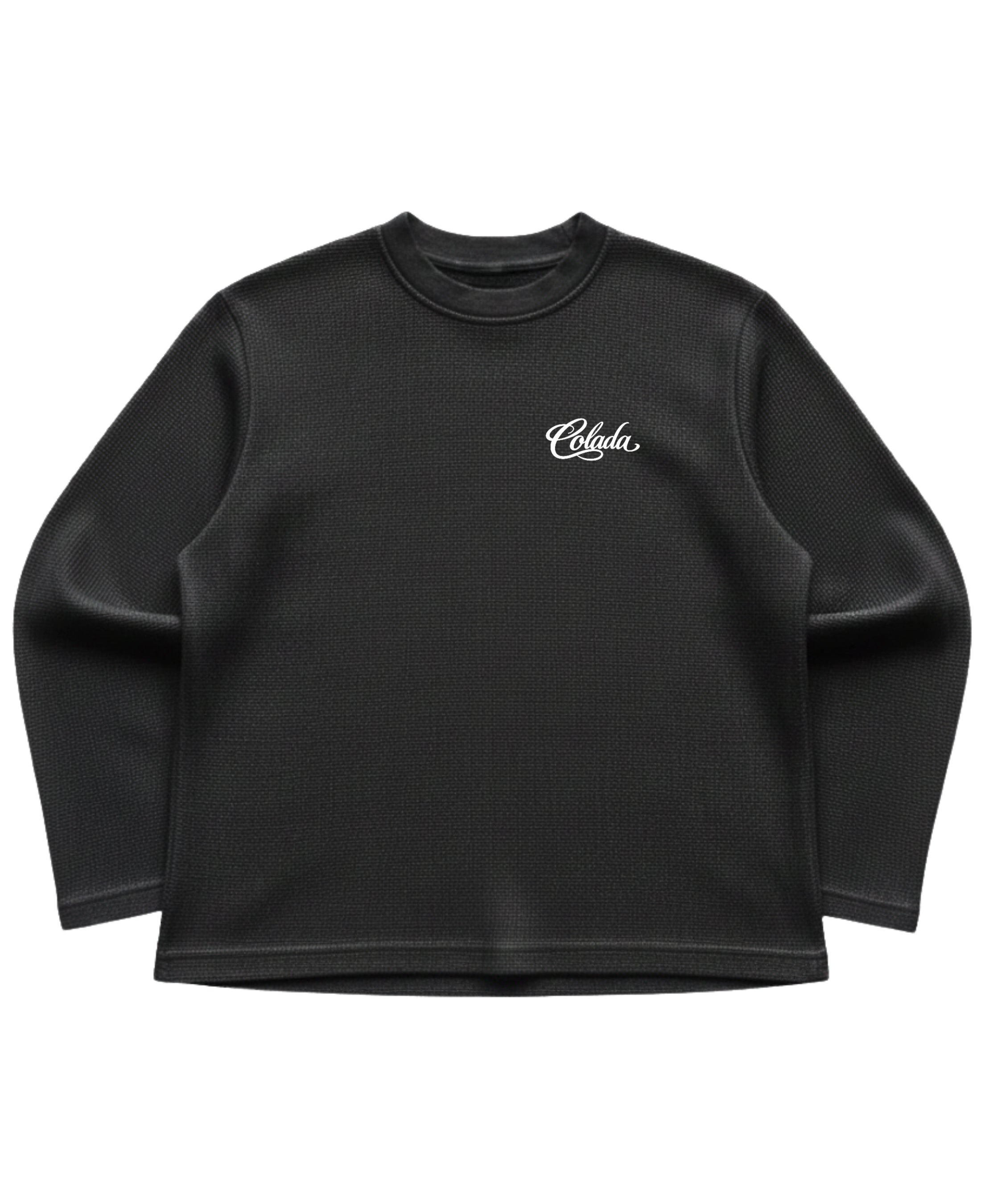 Black waffle knit oversized full-sleeve Front Design