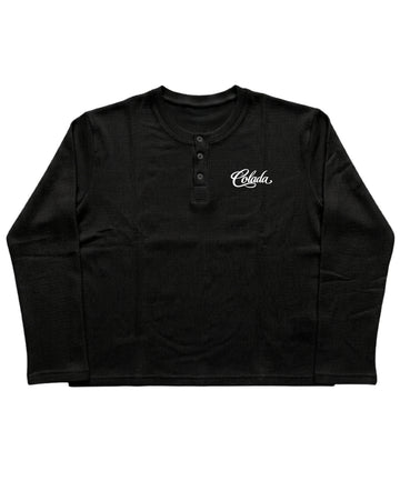 Black Henley waffle knit Front Design