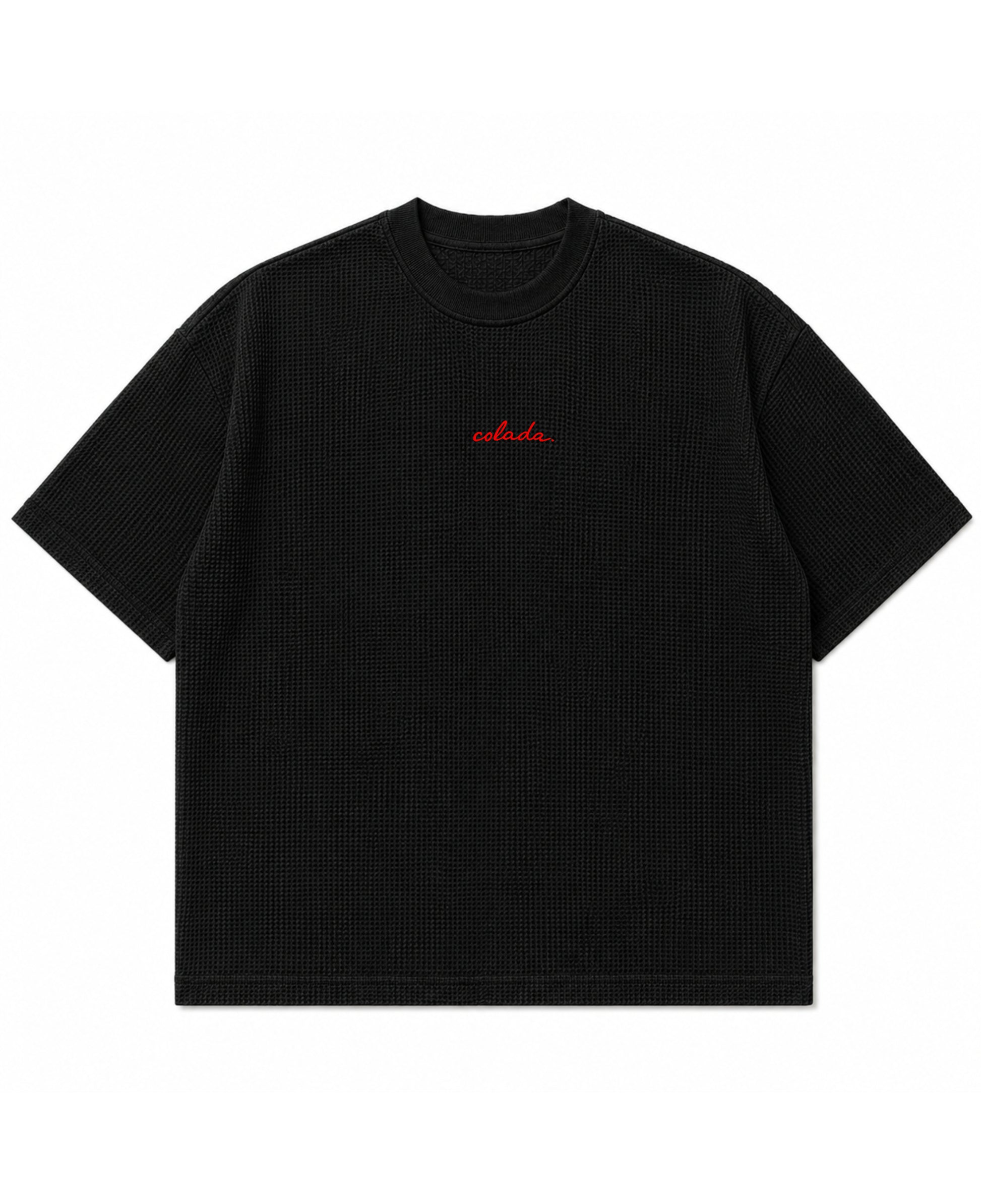 Black waffle boxy fit Front Design