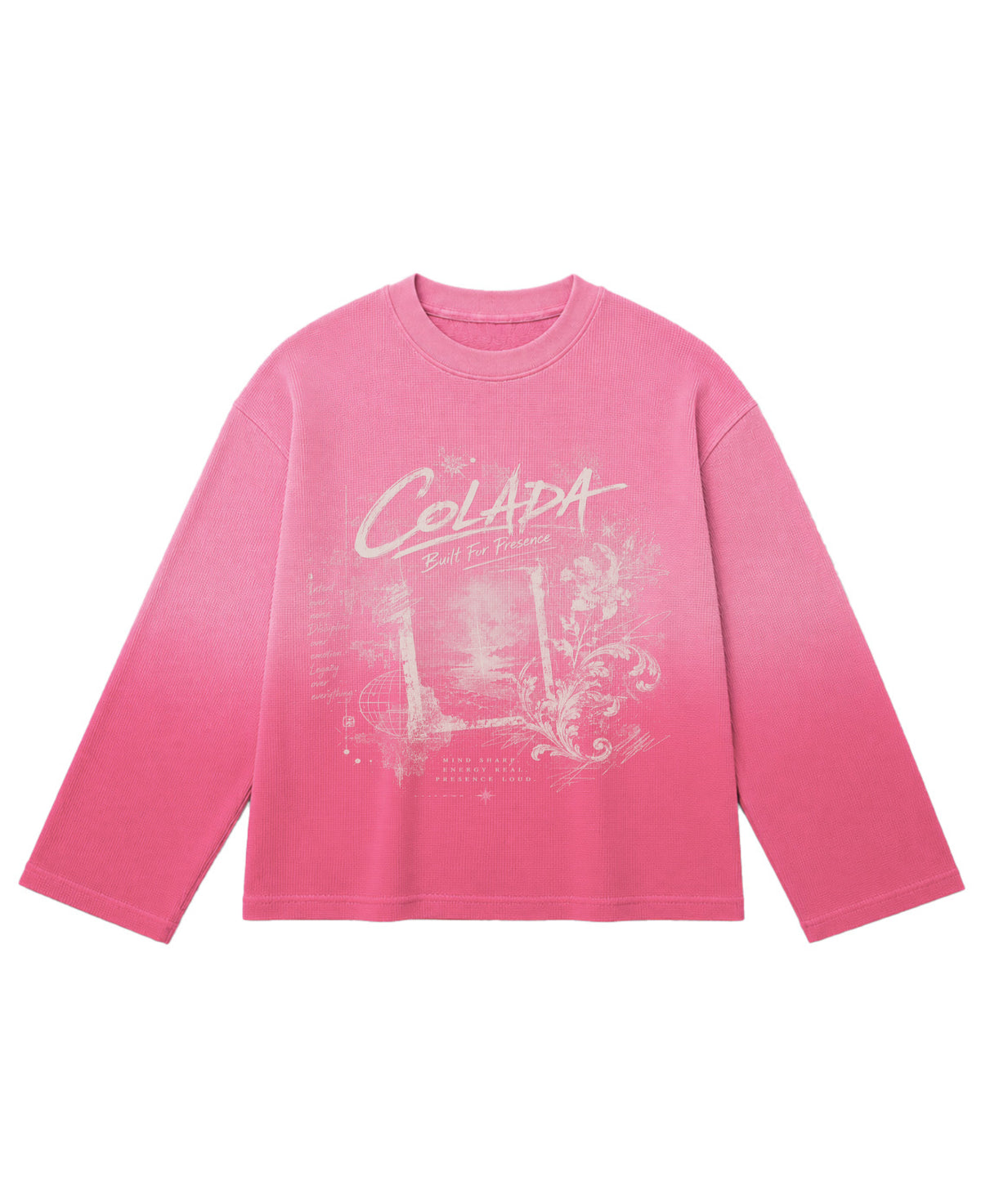 Pink Ombré Waffle Knit Oversized Full-Sleeve Front Design