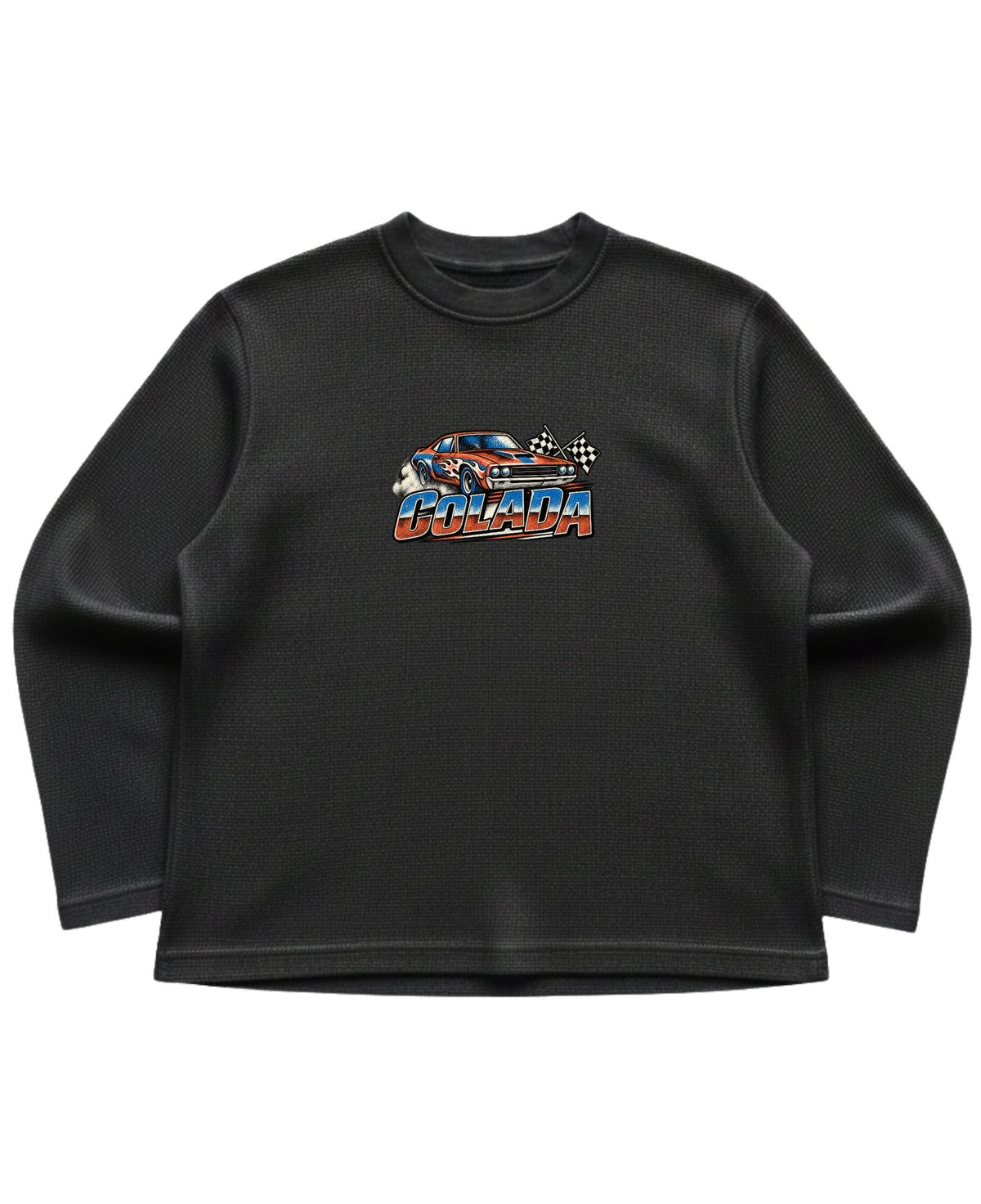 Black waffle knit oversized full-sleeve Front Design