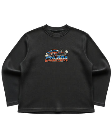 Black waffle knit oversized full-sleeve Front Design