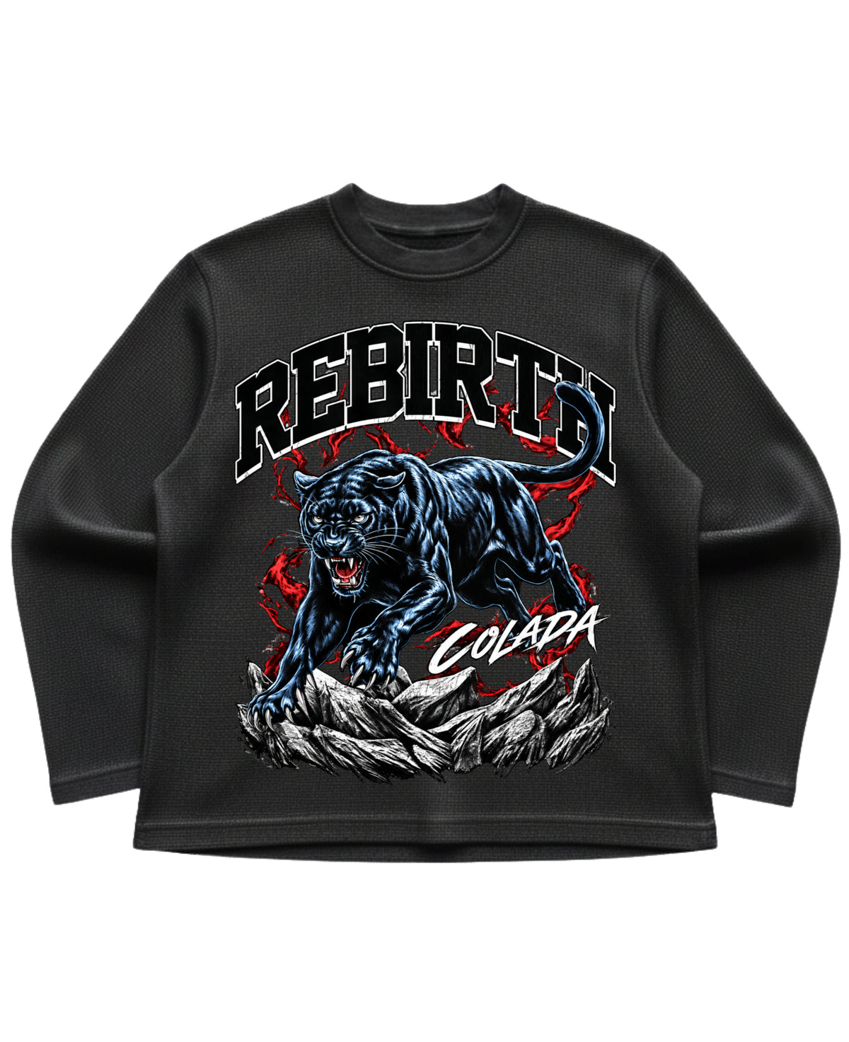 Black waffle knit oversized full-sleeve Front Design